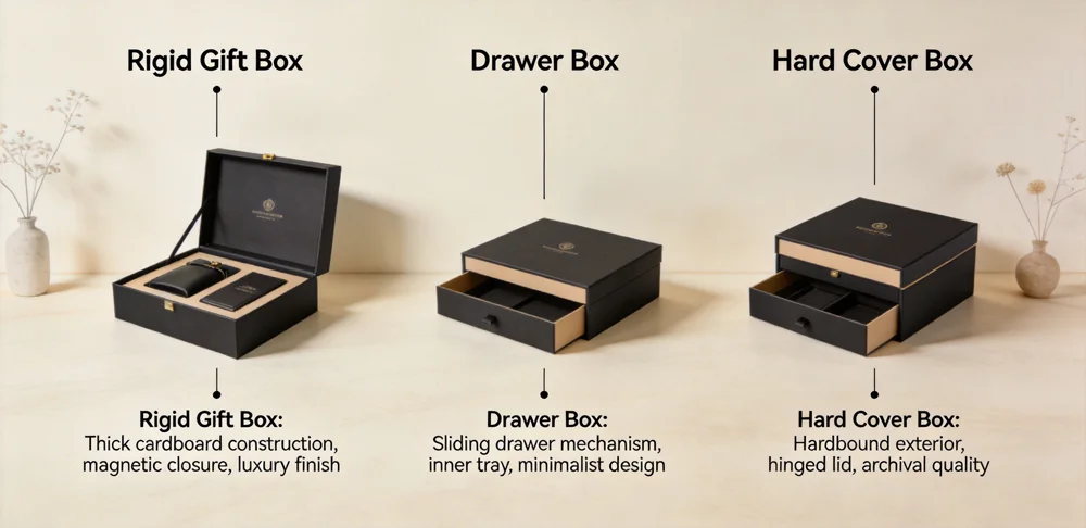 Three primary rigid box structures that define premium packaging experiences